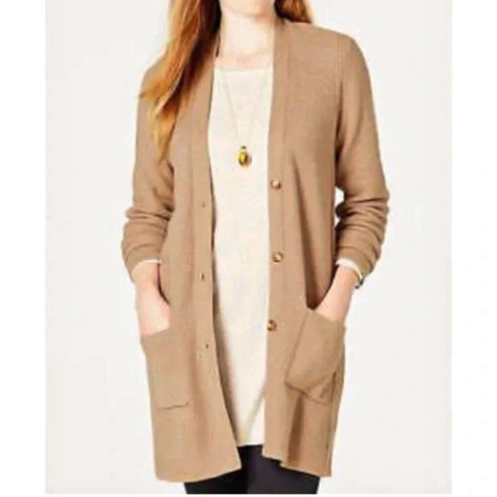 J. Jill textured longline cardigan duster sweater Camel Tan Size Extra Small